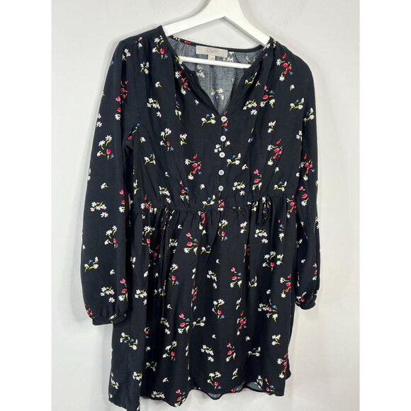Loft Black Floral Long Sleeve Mini Dress Small Women’s Boho Casual Work - Picture 12 of 16